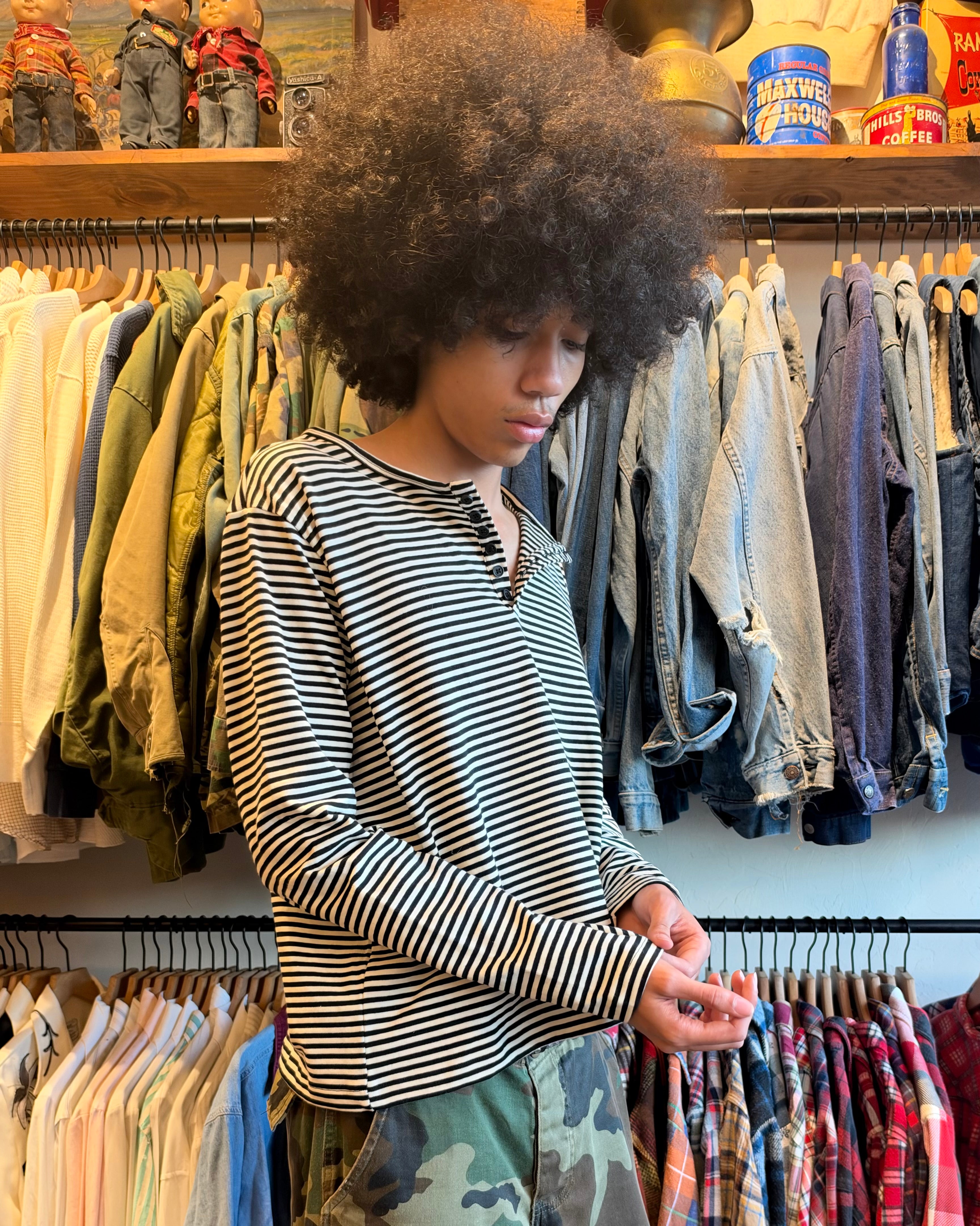 “Yin & Yang” Striped Henley Shirt