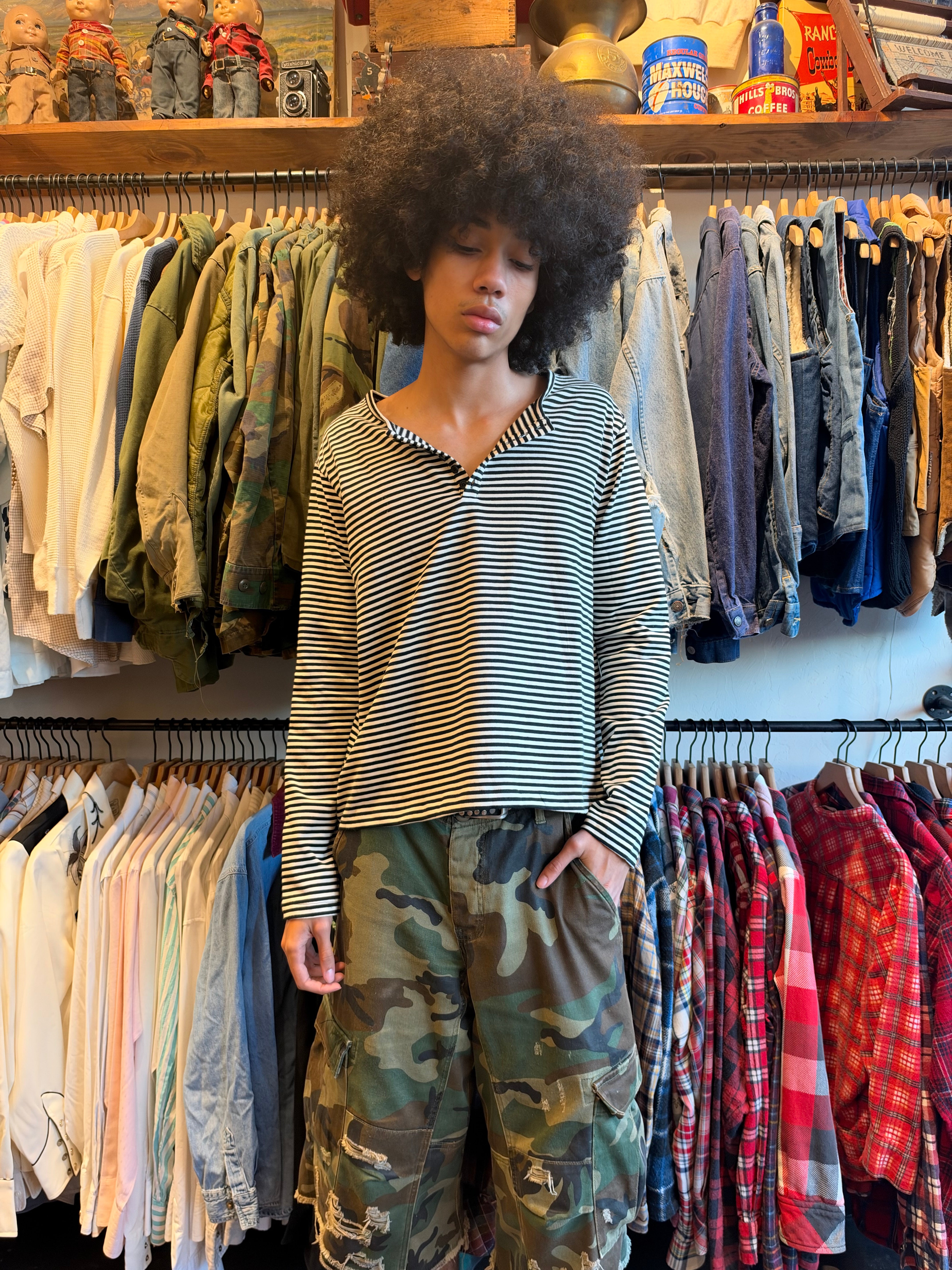 “Yin & Yang” Striped Henley Shirt