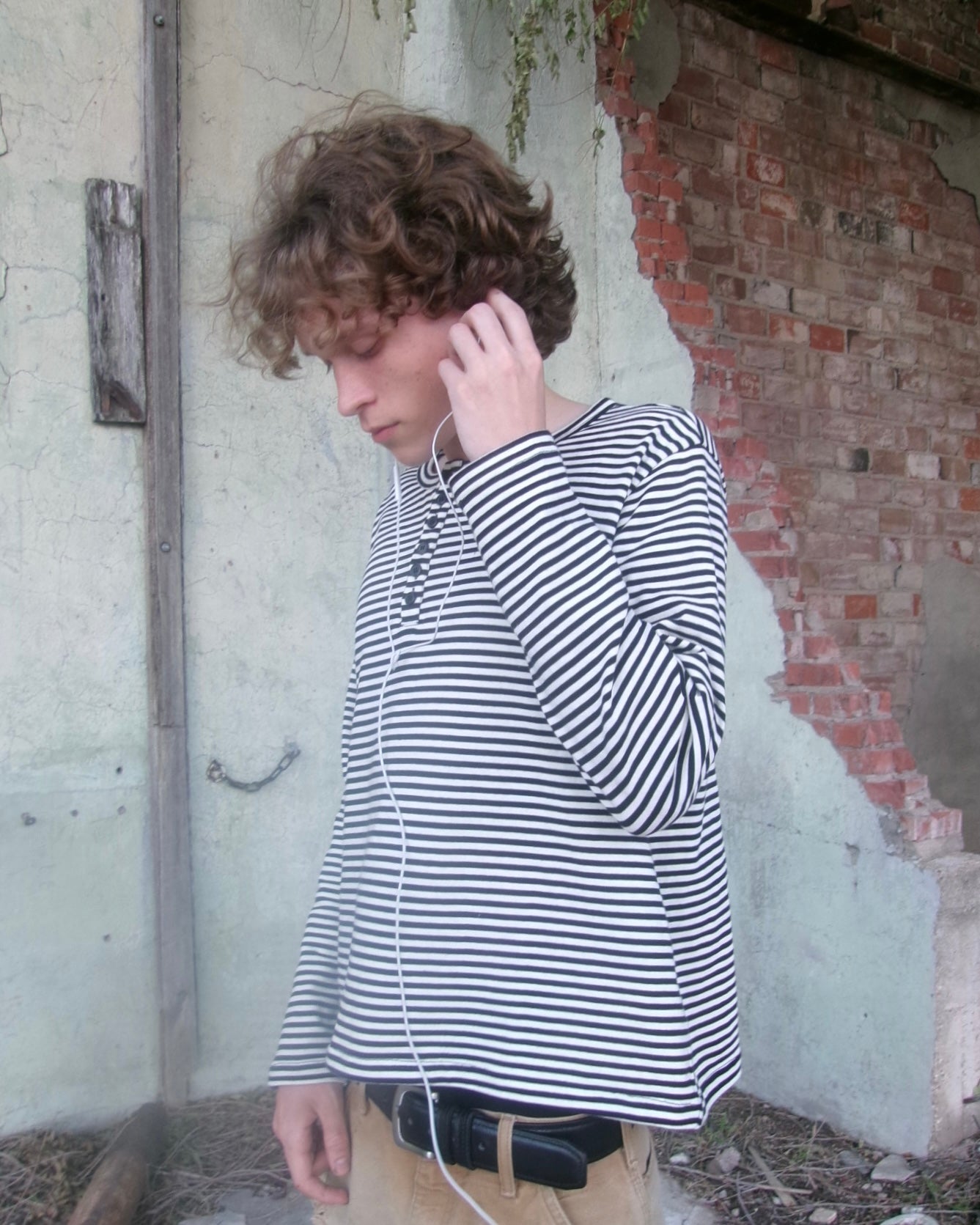 “Yin & Yang” Striped Henley Shirt