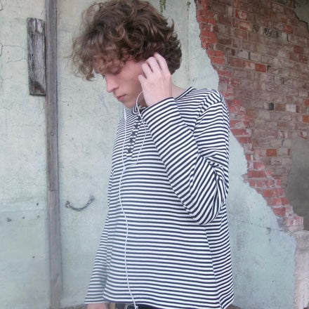“Yin & Yang” Striped Henley Shirt
